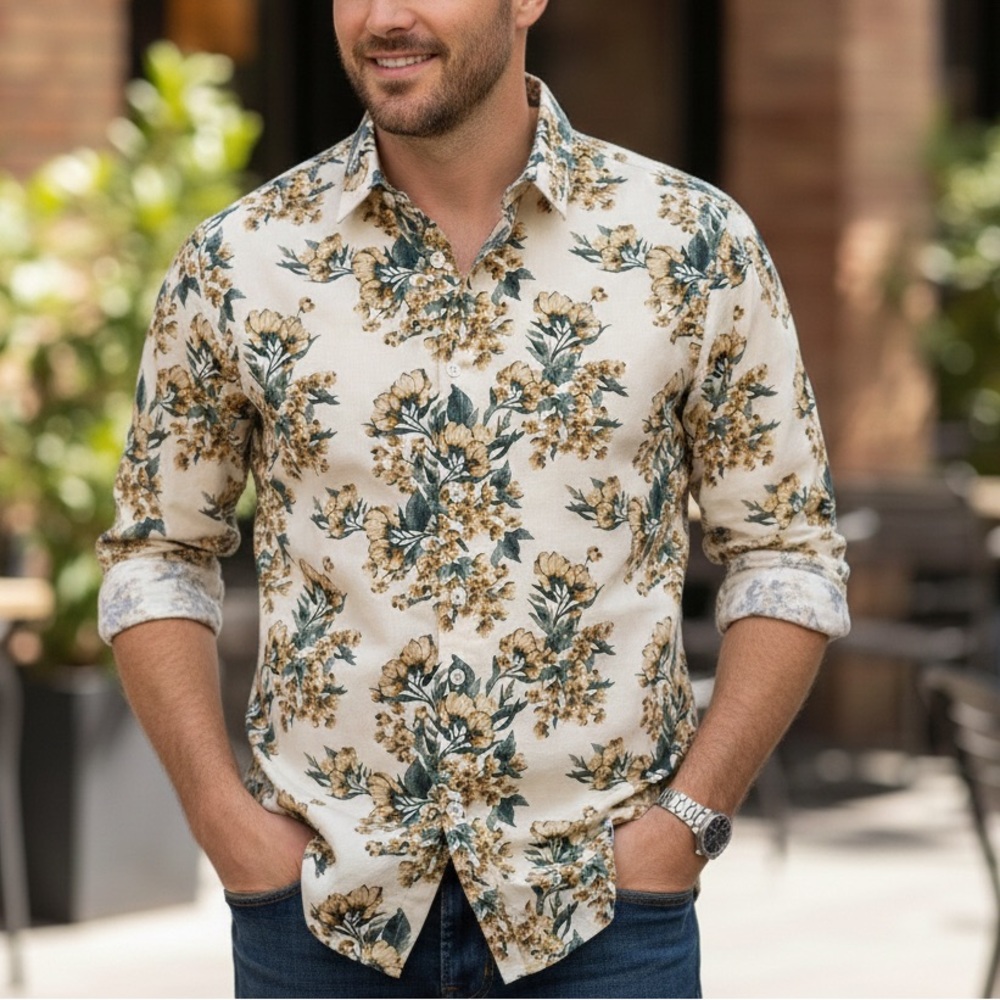 Murano Slim Fit Foral Corduroy Button‎ Down Men’s Size Small Earth Tones